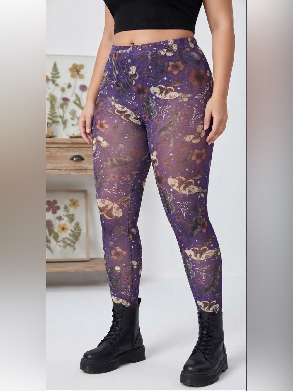 Butterfly Sheer Fairycore Purple Tights Whimsygoth 0XL Goth Grunge Mystical